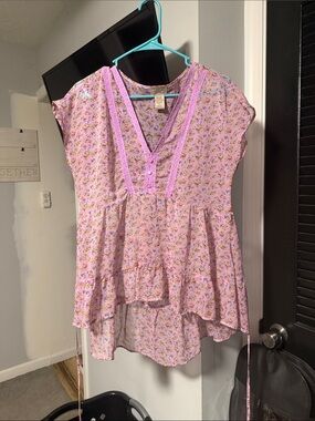 Faded Glory Pink Floral Peplum Blouse